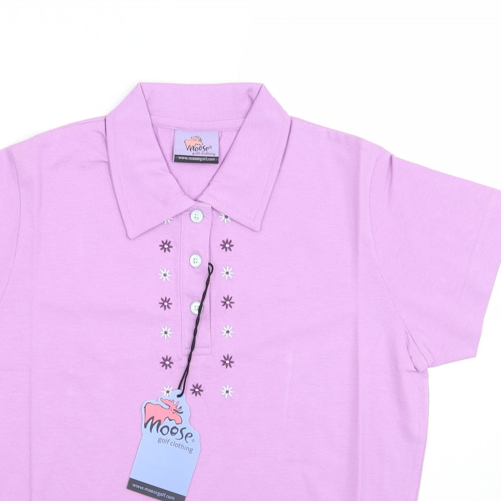 Moose Womens Purple Floral  Basic Polo Size 12