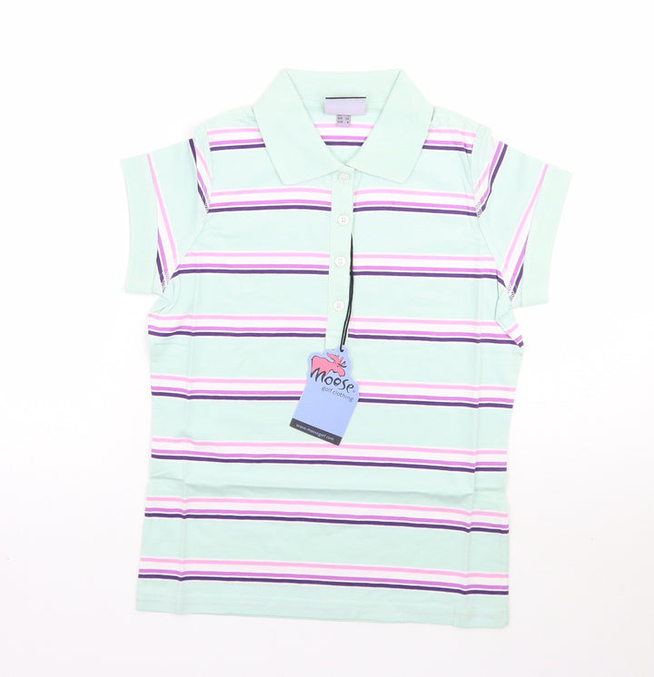 Moose Womens Green Striped  Basic Polo Size 8