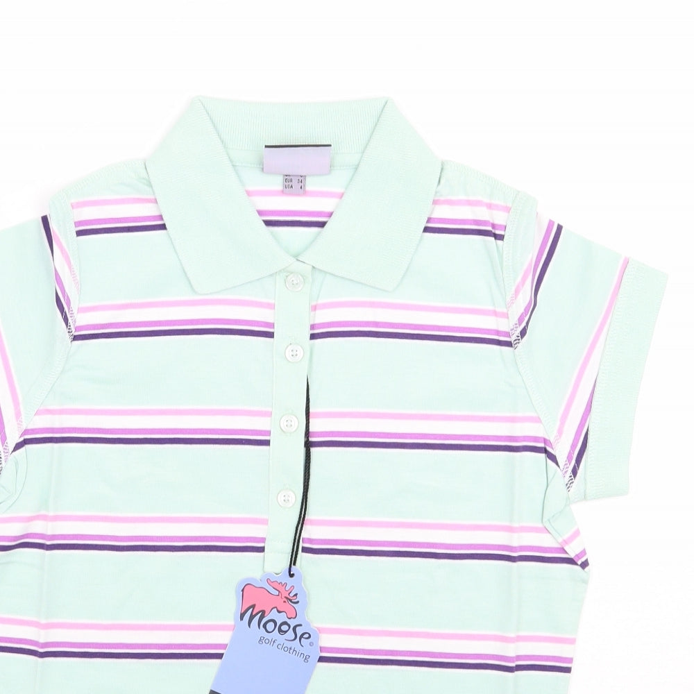 Moose Womens Green Striped  Basic Polo Size 8