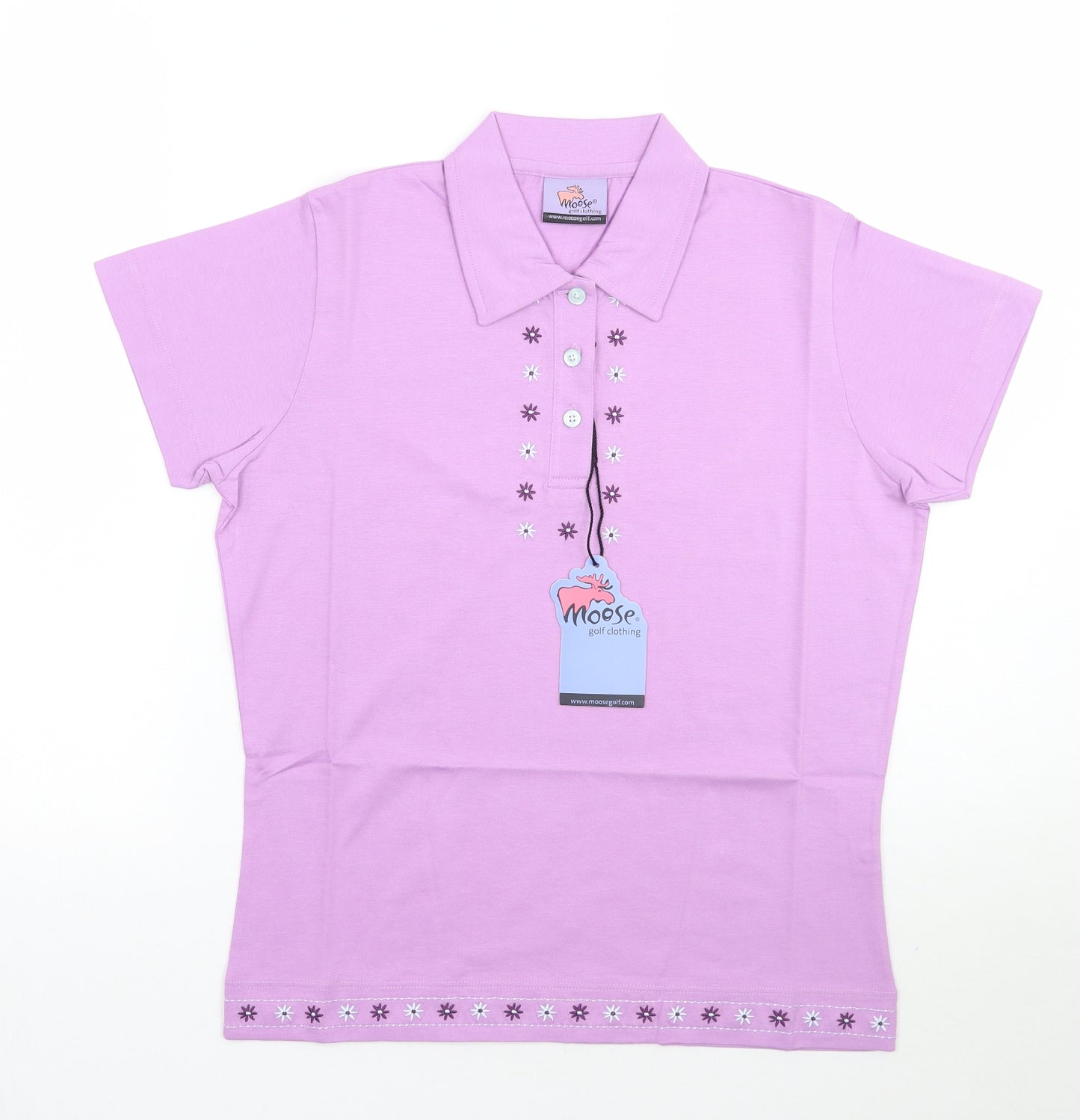 Moose Womens Purple Floral  Basic Polo Size 12