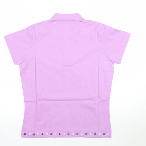 Moose Womens Purple Floral  Basic Polo Size 12