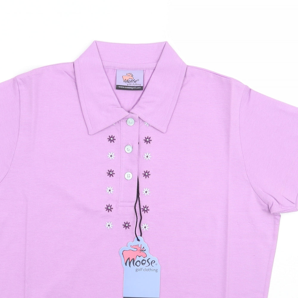 Moose Womens Purple Floral  Basic Polo Size 12