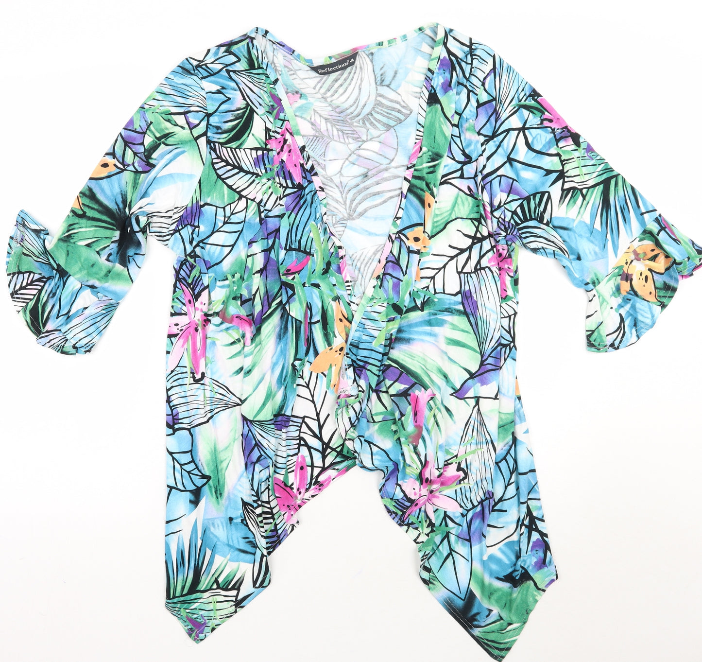 Reflections Womens Blue Floral  Cardigan Jumper Size 16