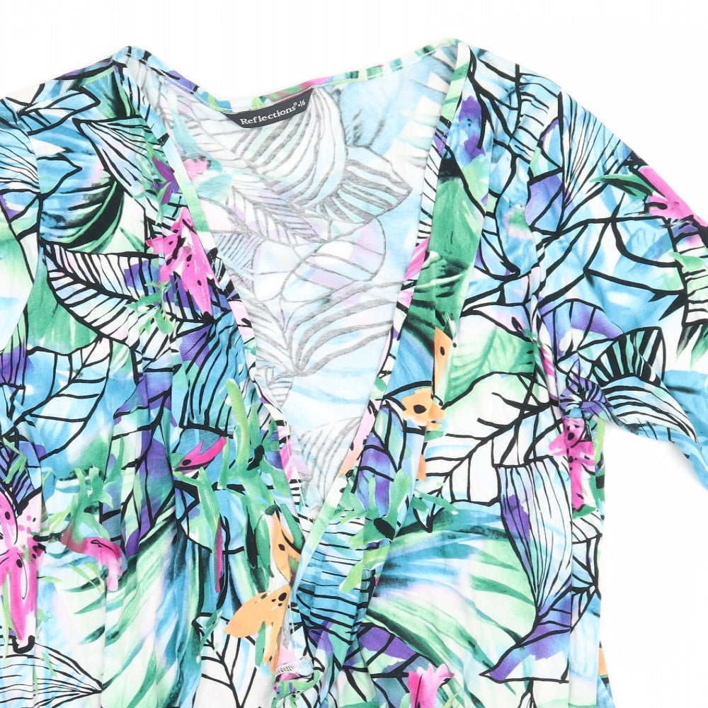 Reflections Womens Blue Floral  Cardigan Jumper Size 16