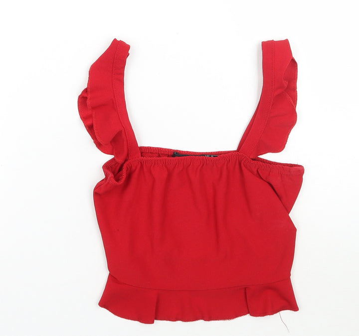 PRETTYLITTLETHING Womens Red Cropped Tank Size 8