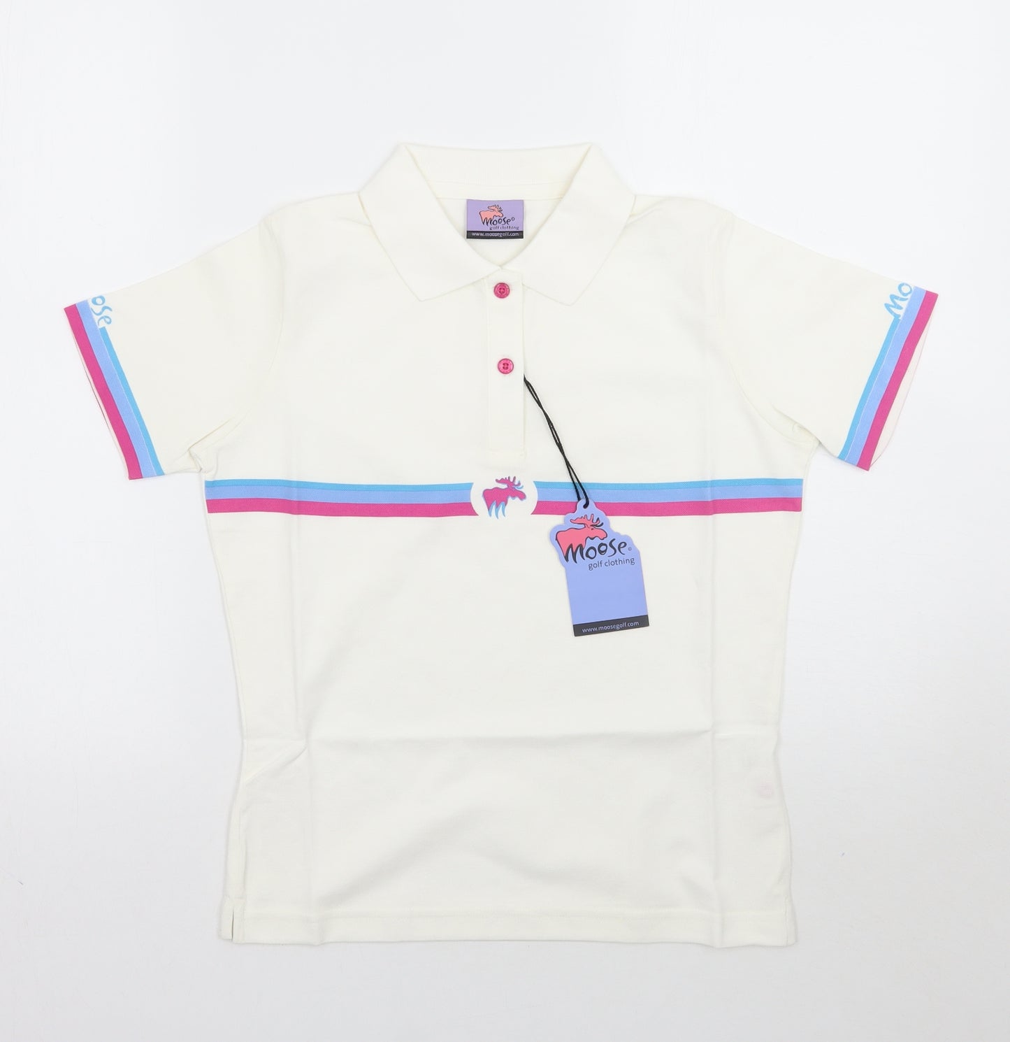 Moose Womens White Striped  Basic Polo Size 12