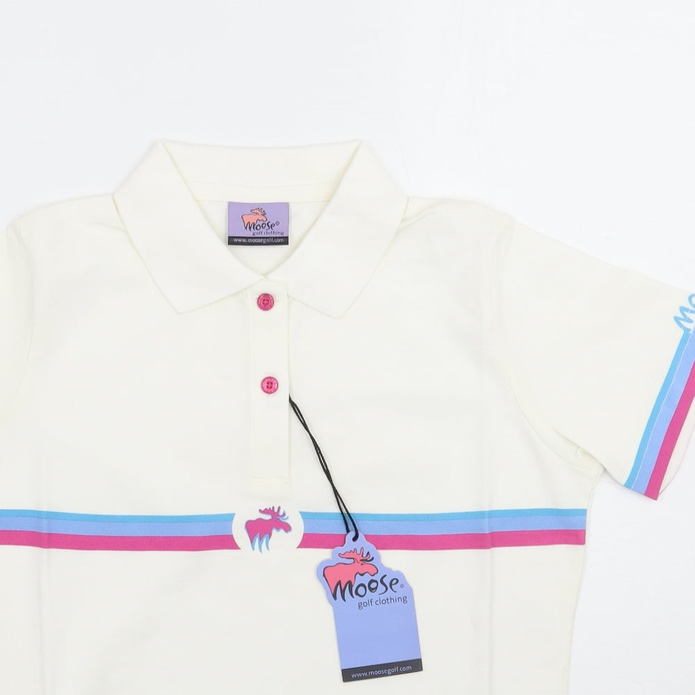 Moose Womens White Striped  Basic Polo Size 12
