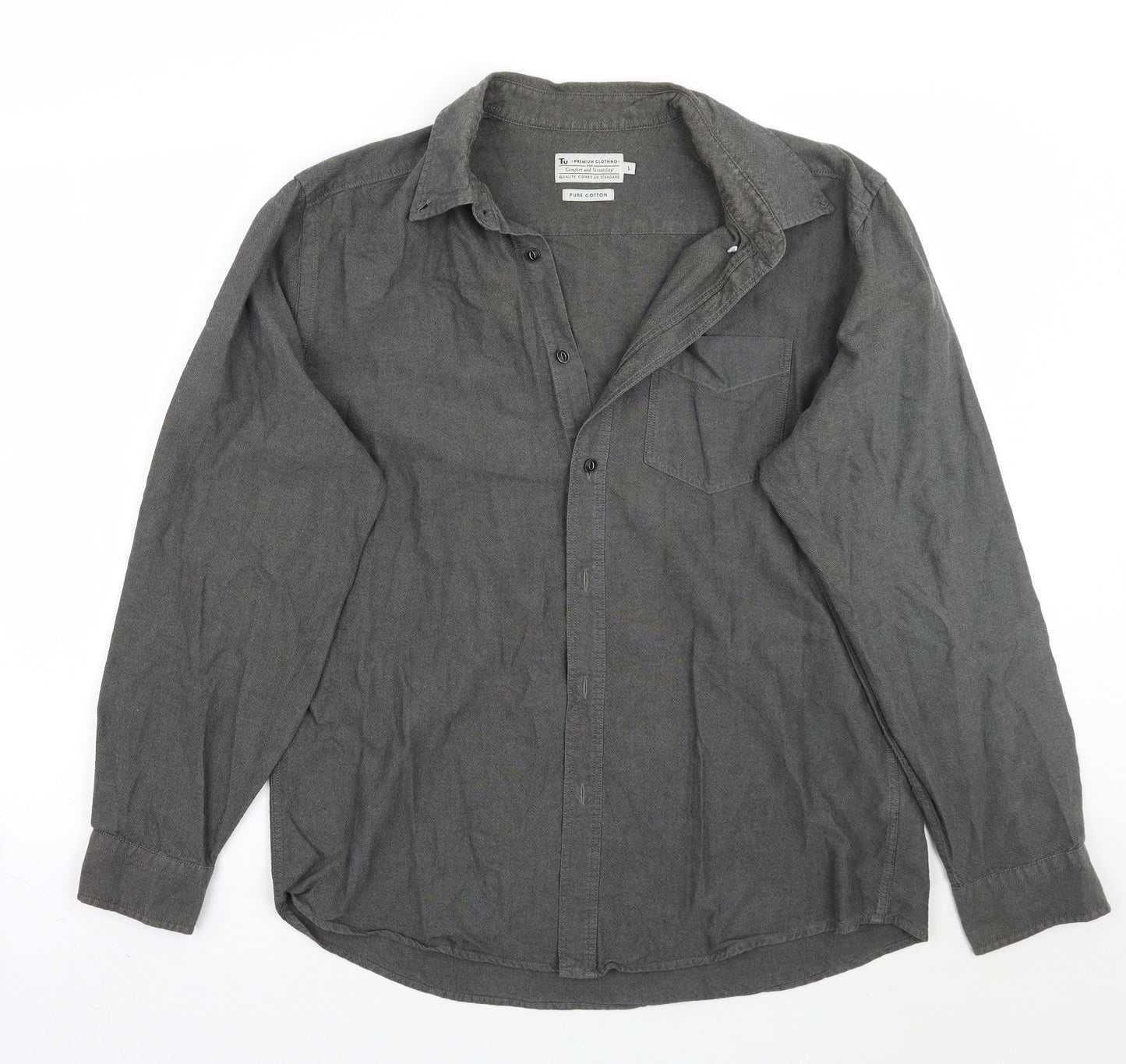 TU Mens Grey    Button-Up Size L