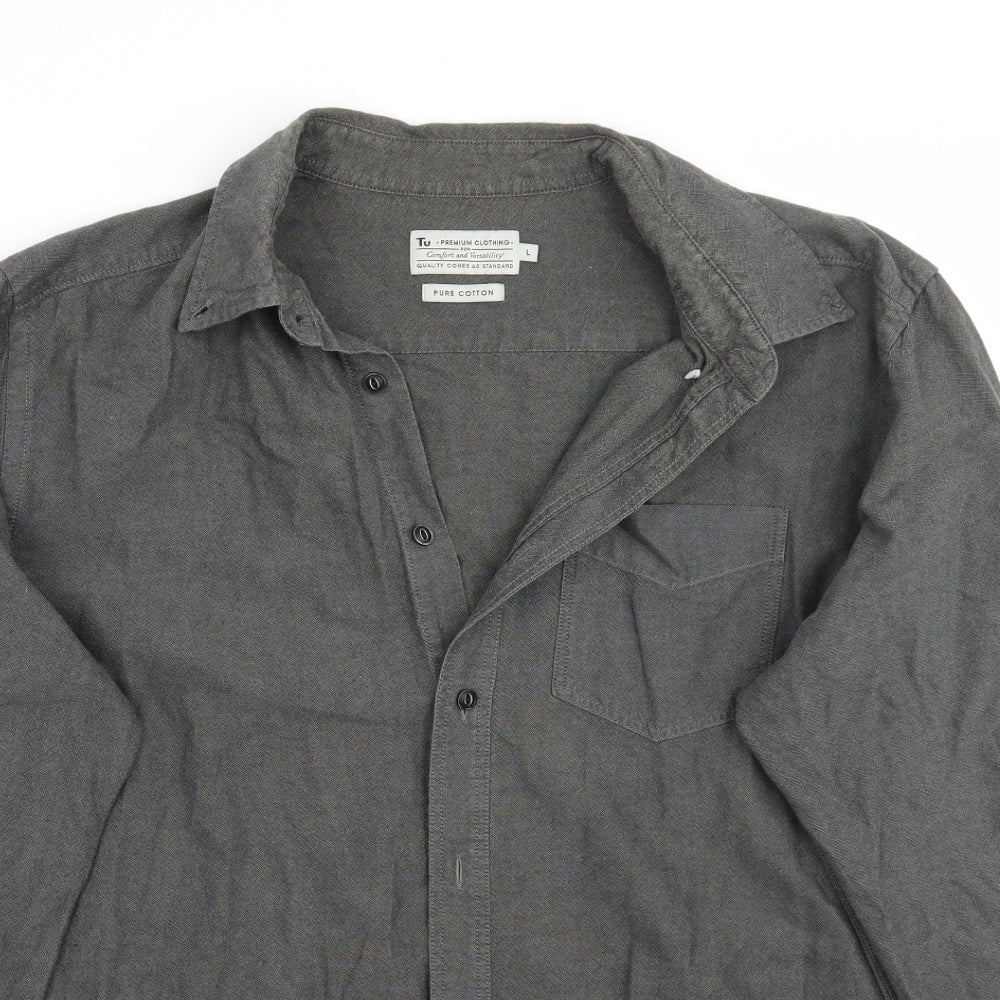 TU Mens Grey    Button-Up Size L
