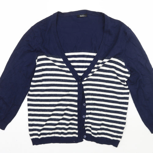 M&Co Womens Blue Striped  Cardigan Jumper Size M