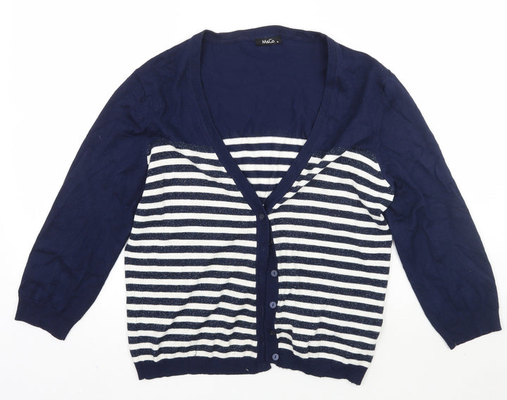 M&Co Womens Blue Striped Cardigan Jumper Size M