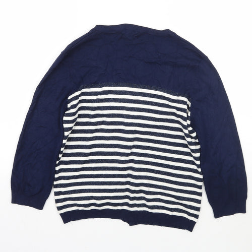 M&Co Womens Blue Striped  Cardigan Jumper Size M
