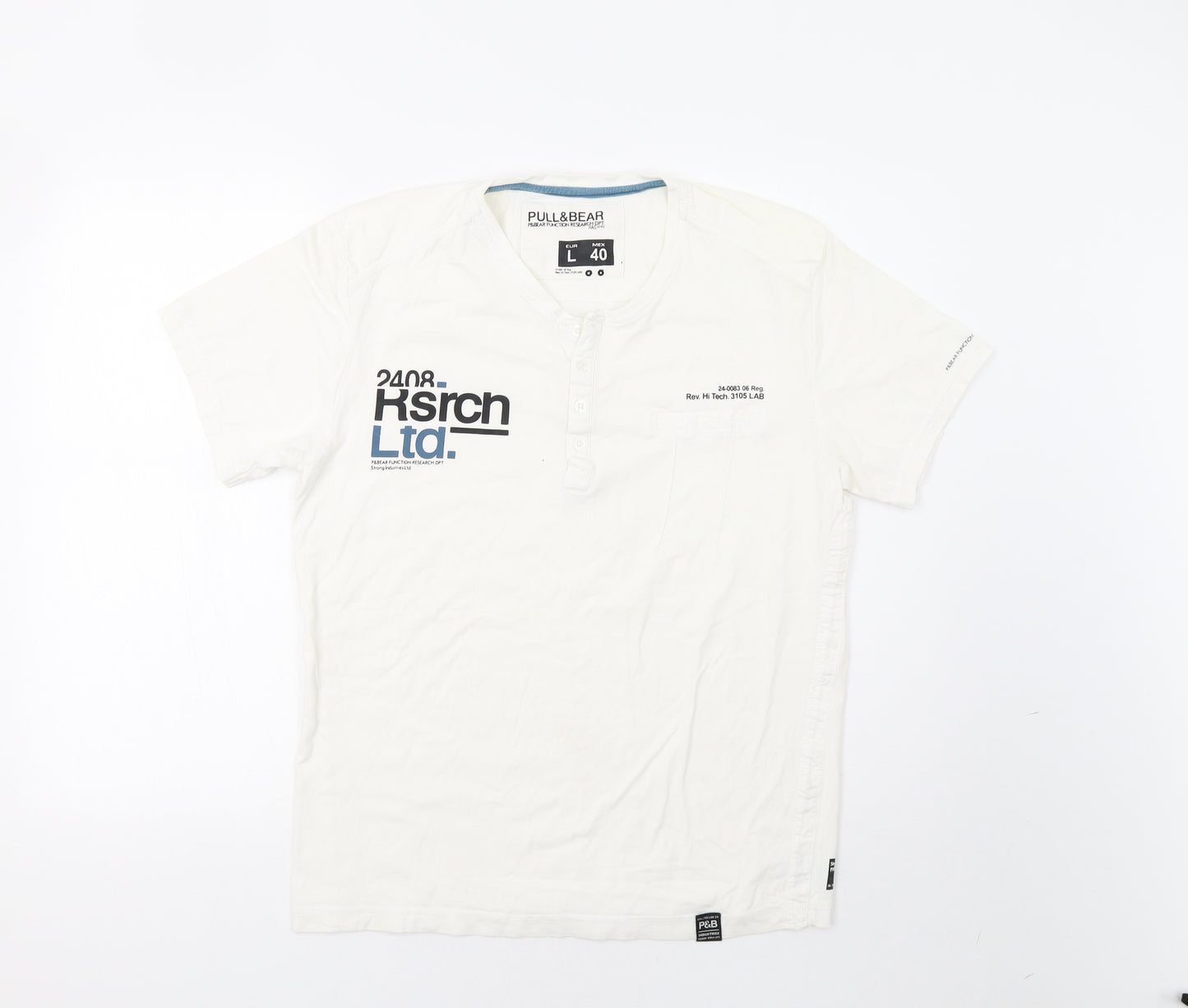 Pull & Bear Mens White    T-Shirt Size L