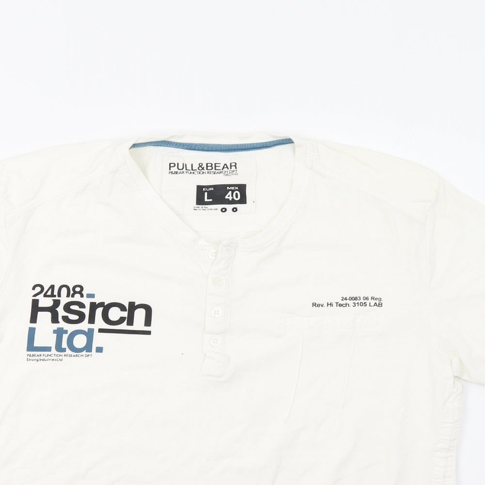 Pull & Bear Mens White    T-Shirt Size L
