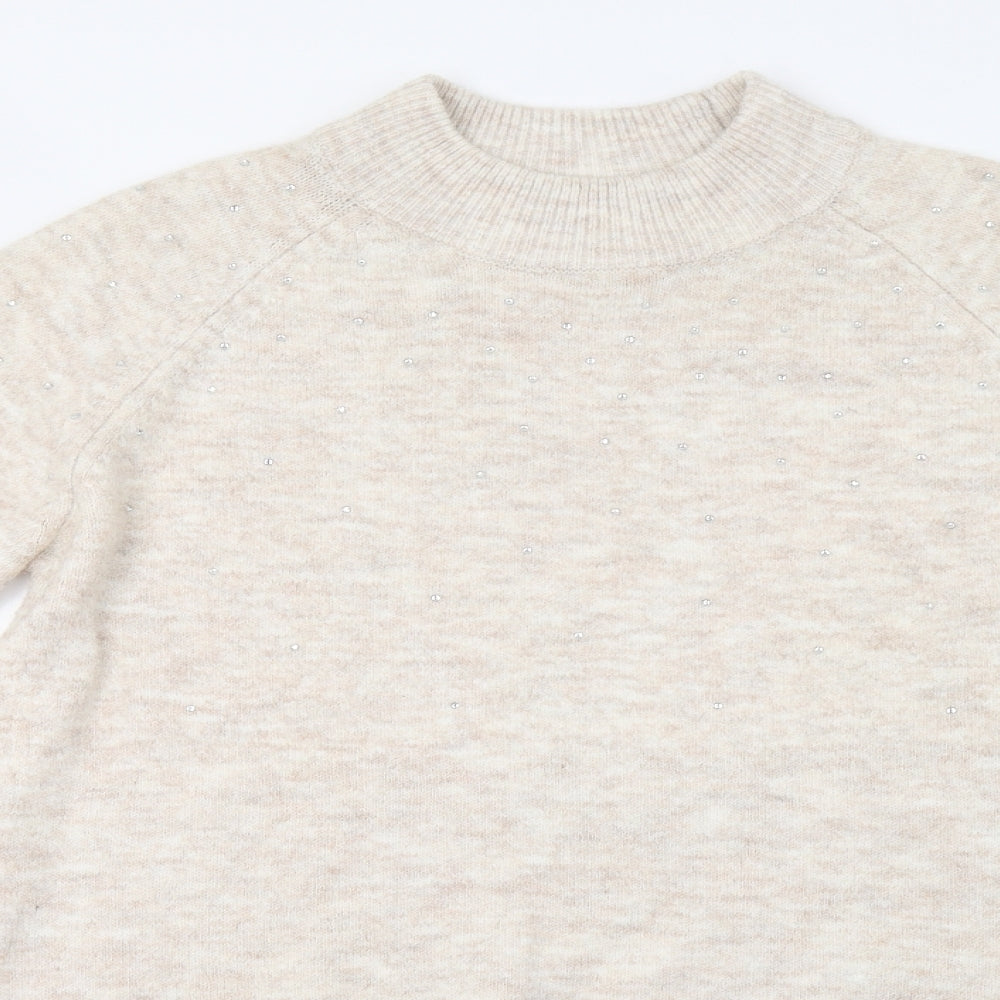 Papaya Womens Beige   Pullover Jumper Size L  - Rhinestone Detail