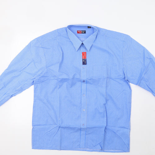 Oak Valley Mens Blue Striped   Dress Shirt Size 17