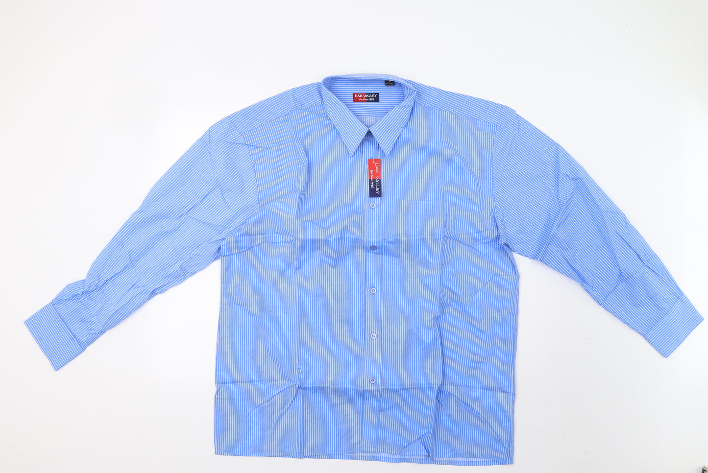 Oak Valley Mens Blue Striped   Dress Shirt Size 17