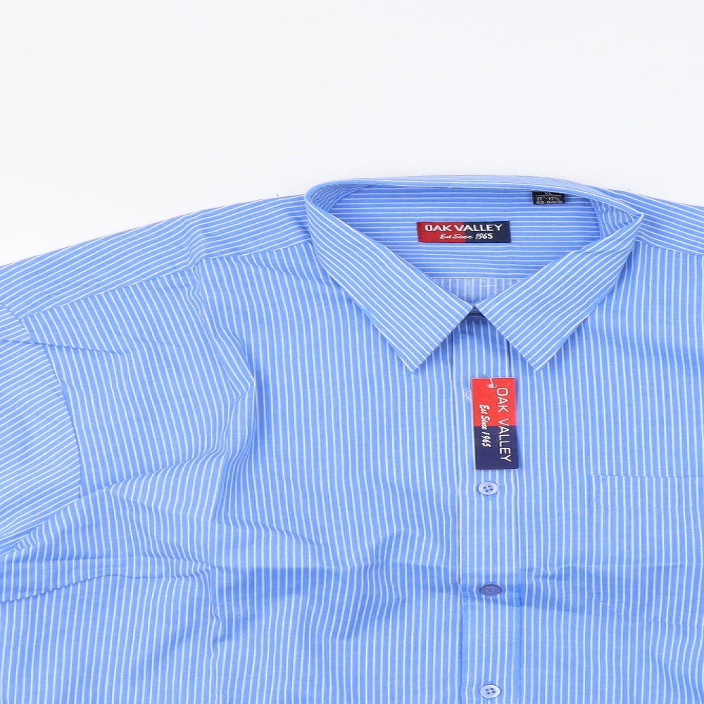 Oak Valley Mens Blue Striped   Dress Shirt Size 17