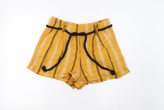 Front view of Forever 21 women’s yellow striped bermuda shorts, size L