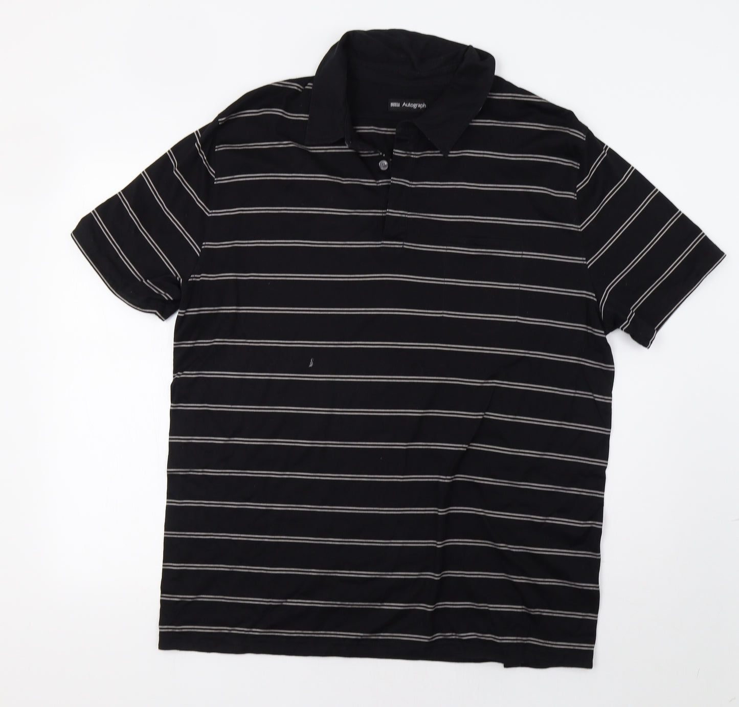 M&S Mens Black Striped   Polo Size XL