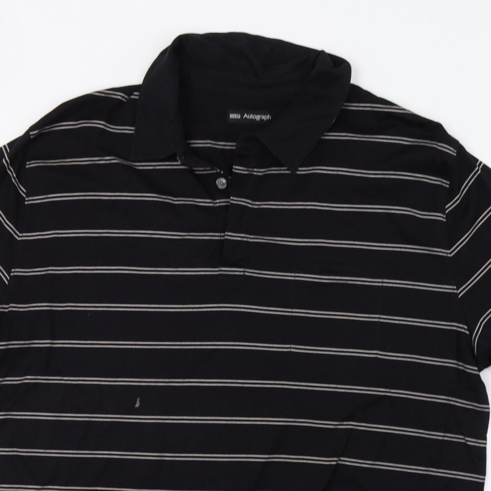 M&S Mens Black Striped   Polo Size XL