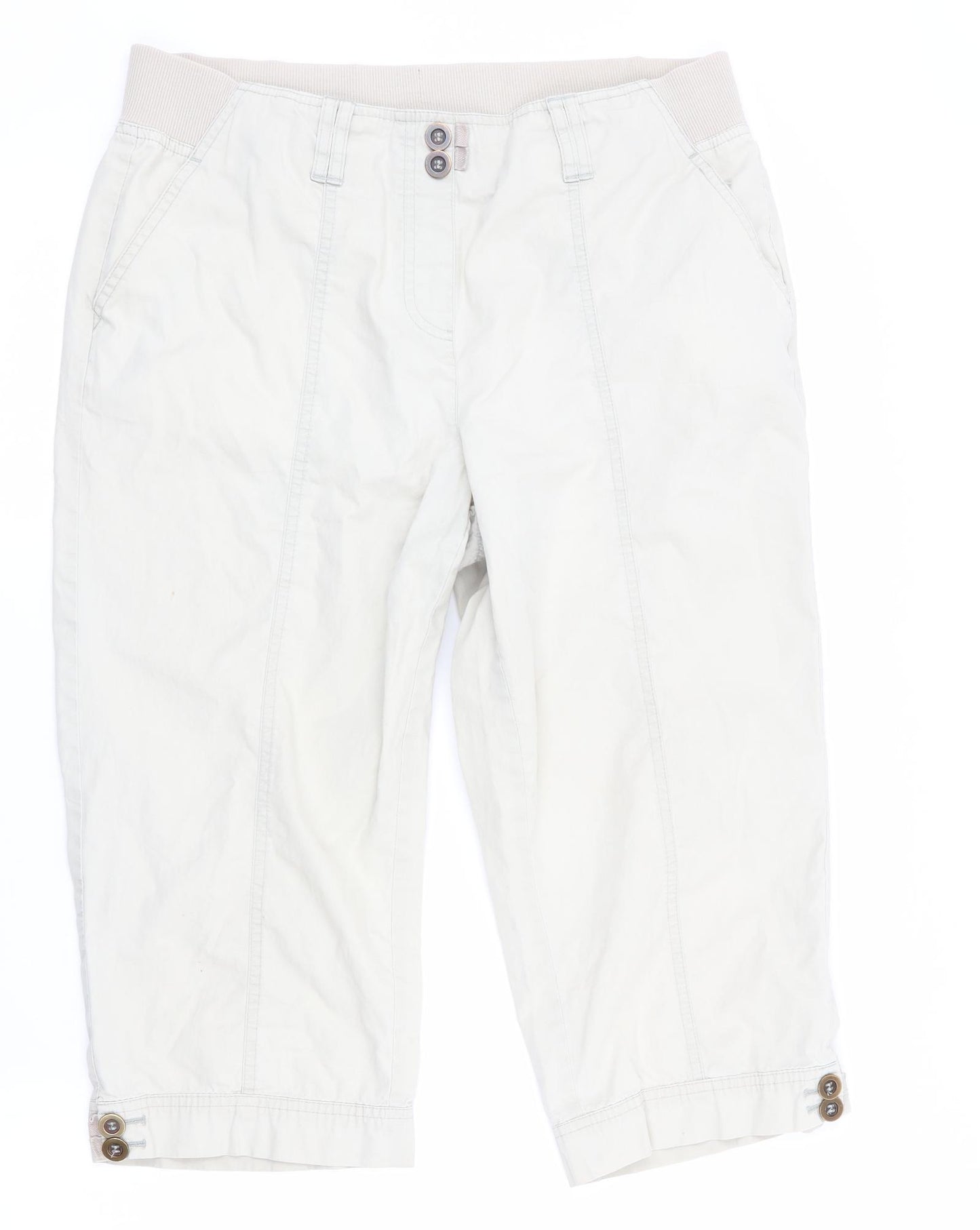 BM Womens Beige   Cropped Trousers Size 12  - elasticated back