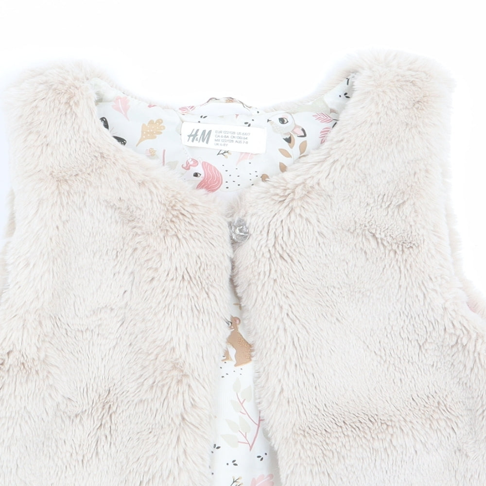 H&M Girls Beige   Gilet Waistcoat Size 7-8 Years  - Faux Fur texture