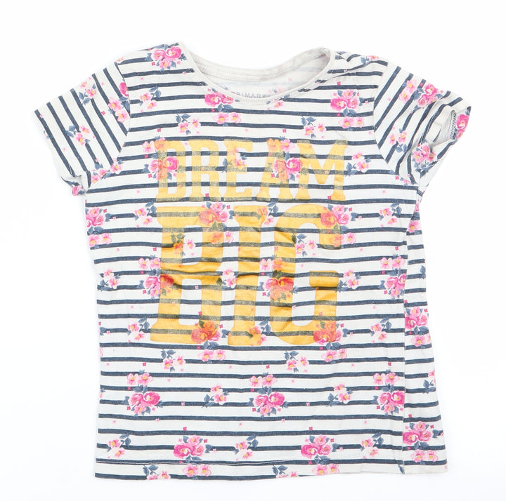Primark Girls Blue Floral  Basic T-Shirt Size 4-5 Years  - Dream Big