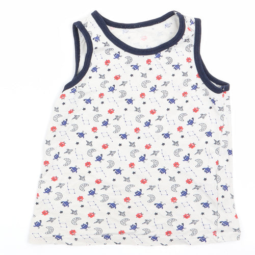 Primark Boys White   Basic Tank Size 6-7 Years  - Spacemen