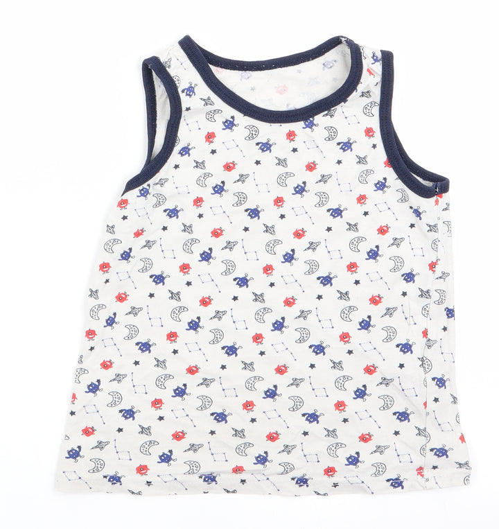 Primark Boys White   Basic Tank Size 6-7 Years  - Spacemen