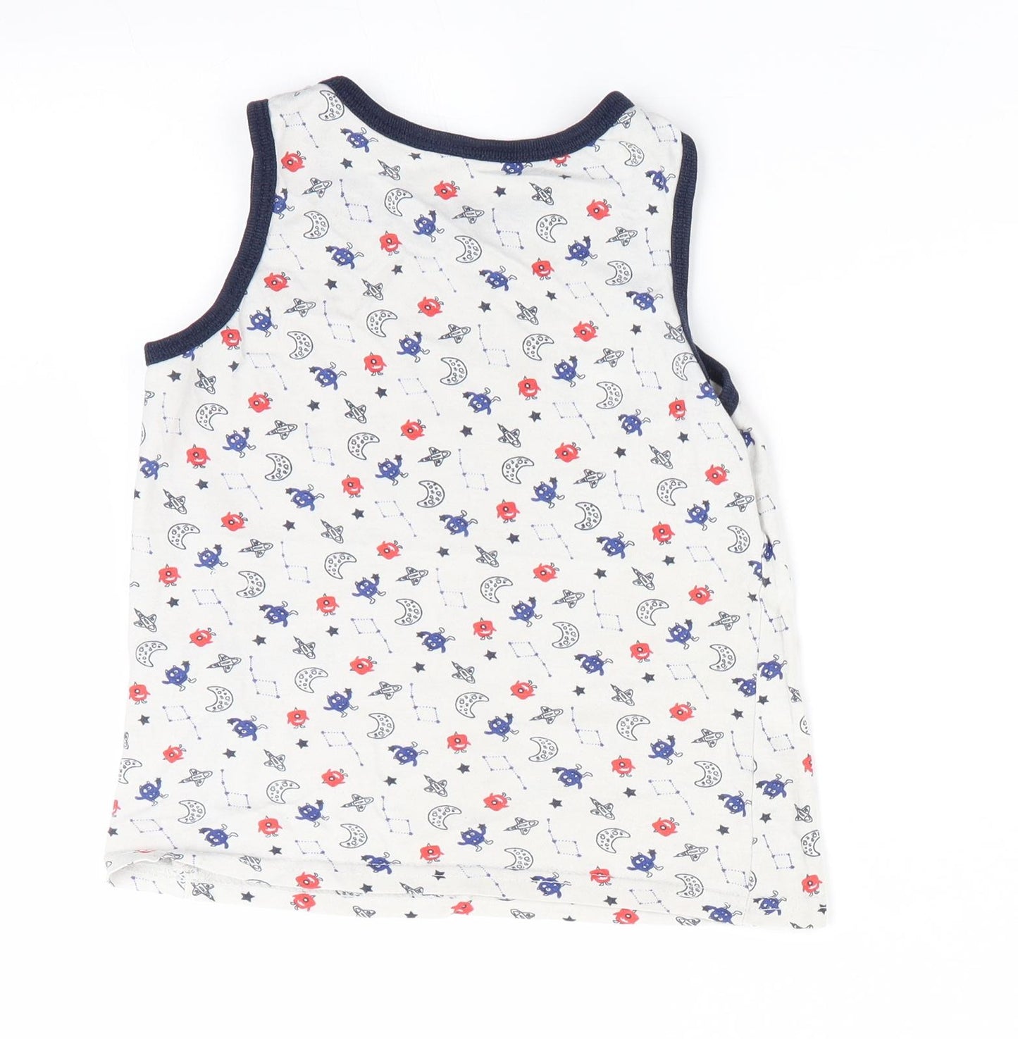 Primark Boys White   Basic Tank Size 6-7 Years  - Spacemen