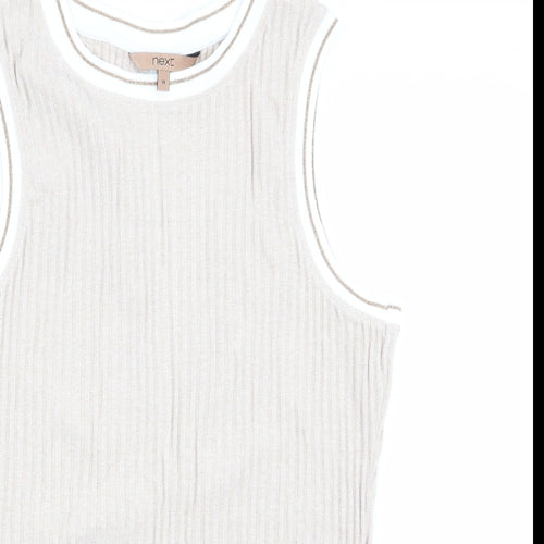 NEXT Womens Beige Striped  Vest Jumper Size 16  - Subtle glitter effect