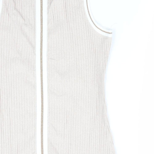 NEXT Womens Beige Striped  Vest Jumper Size 16  - Subtle glitter effect