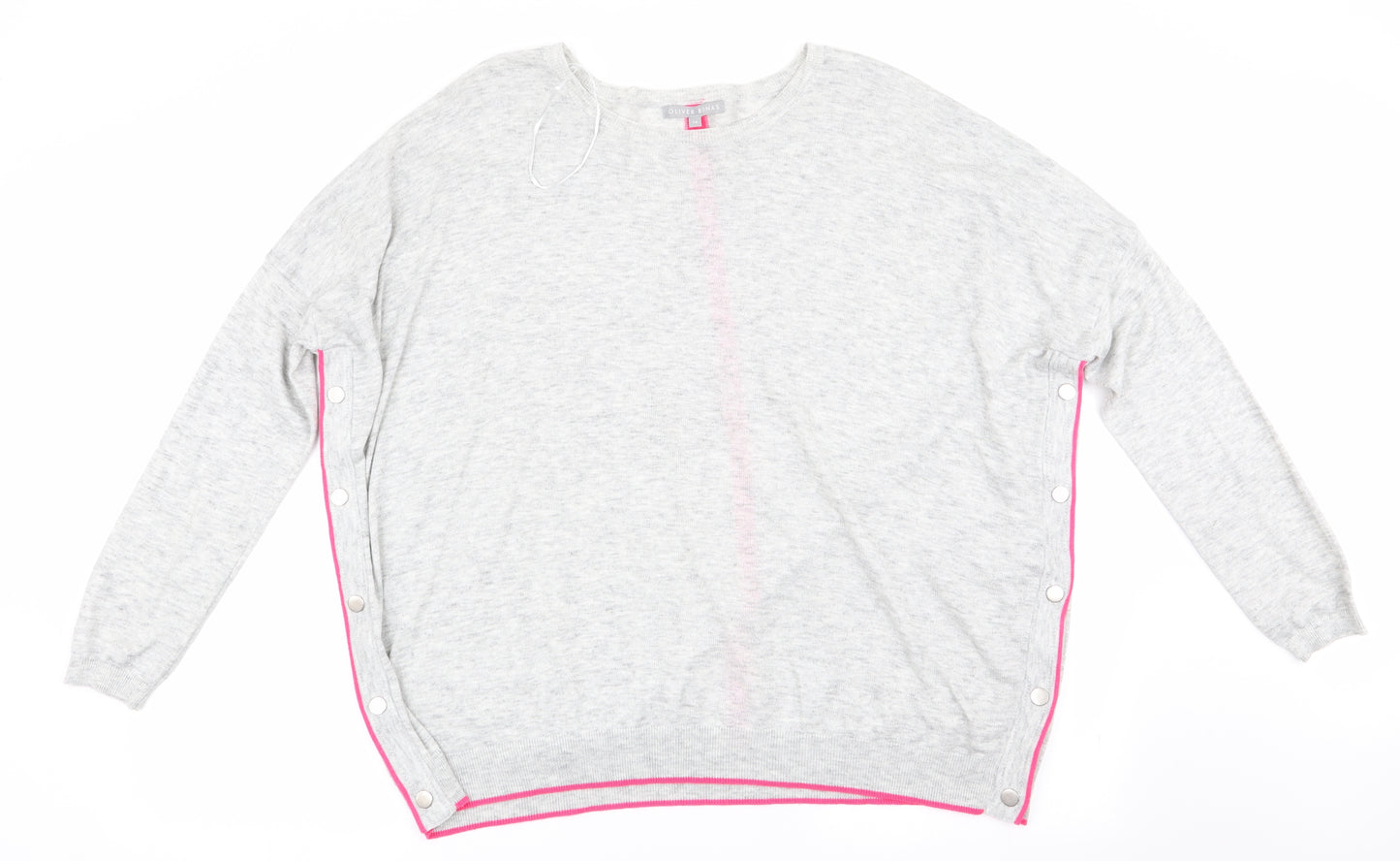 Oliver Bonas Womens Grey   Pullover Jumper Size 14  - Side Poppers