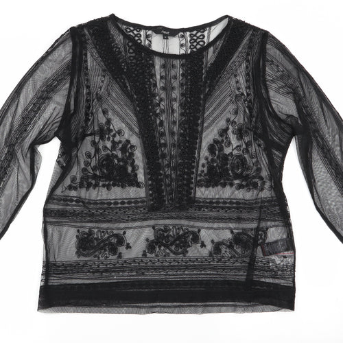 NEXT Womens Black Floral  Basic Blouse Size 16  - Sheer Beaded Blouse