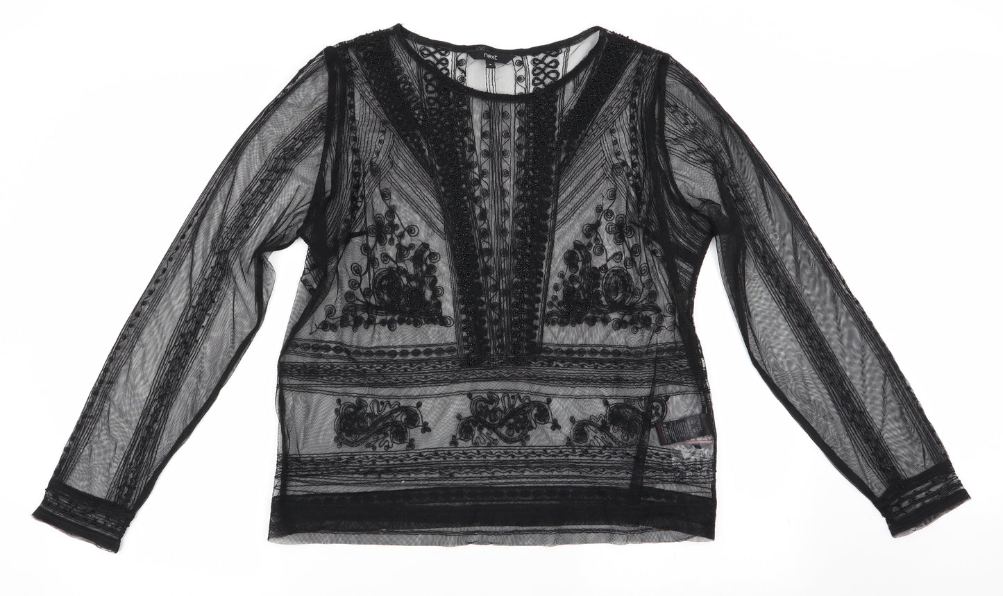 NEXT Womens Black Floral  Basic Blouse Size 16  - Sheer Beaded Blouse