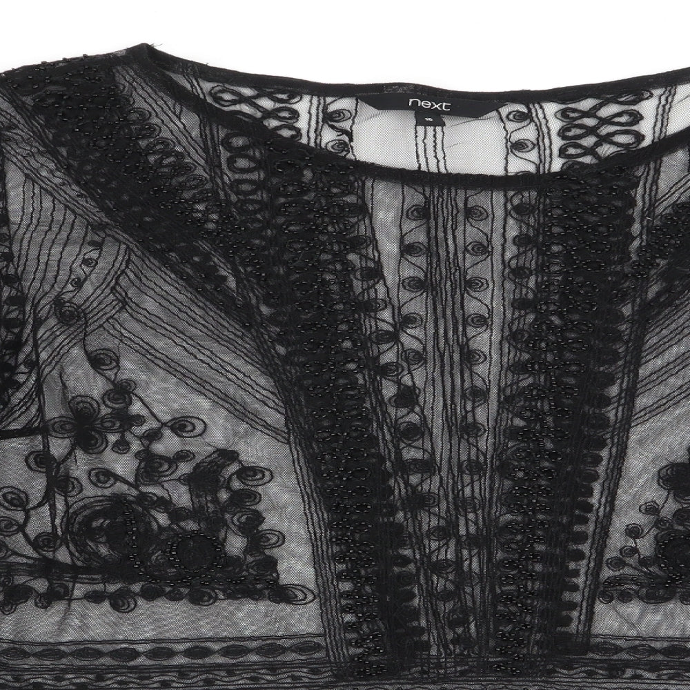 NEXT Womens Black Floral  Basic Blouse Size 16  - Sheer Beaded Blouse