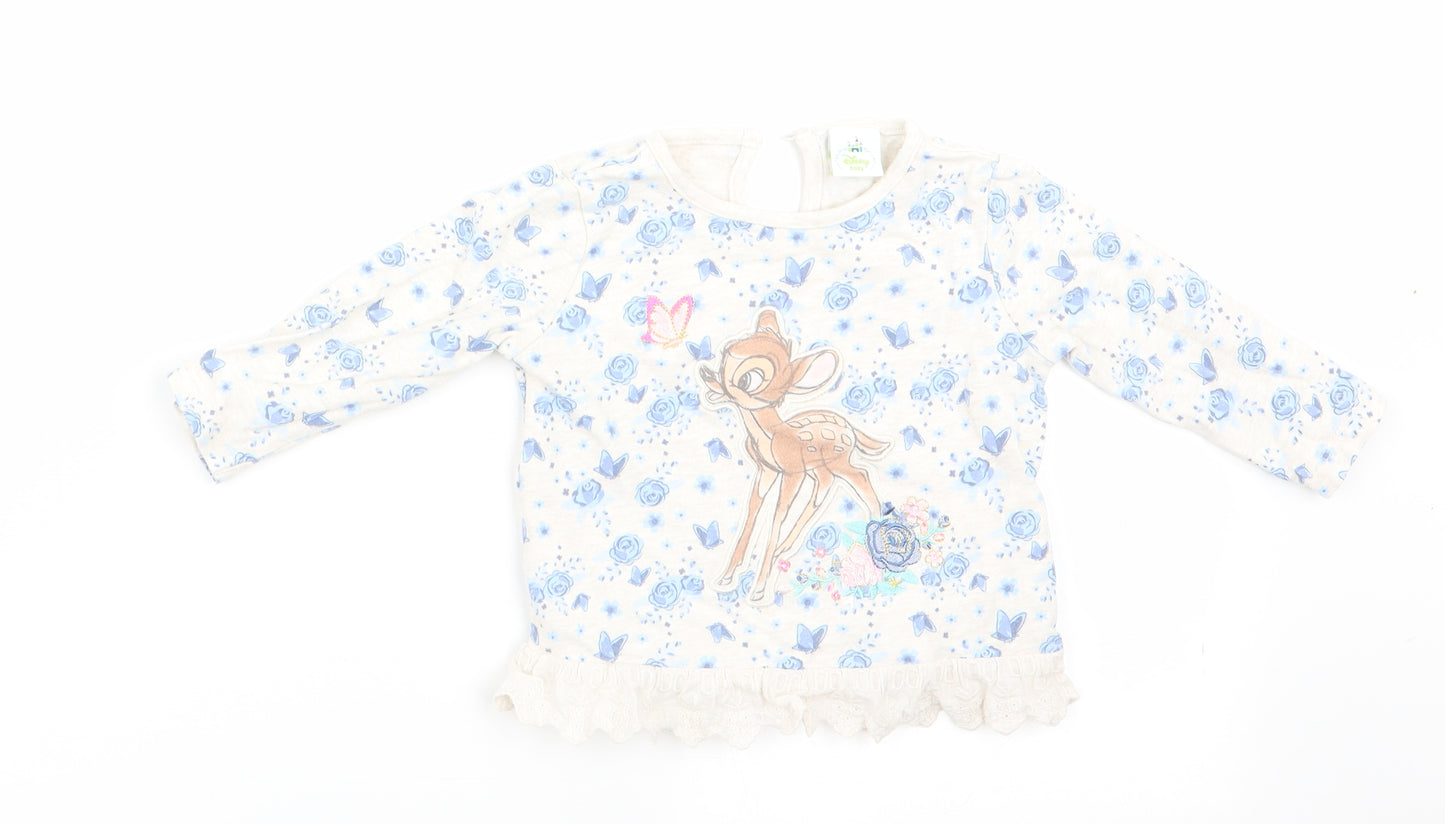 Disney Baby Girls Blue Floral  Tunic T-Shirt Size 3-6 Months  - Bambi