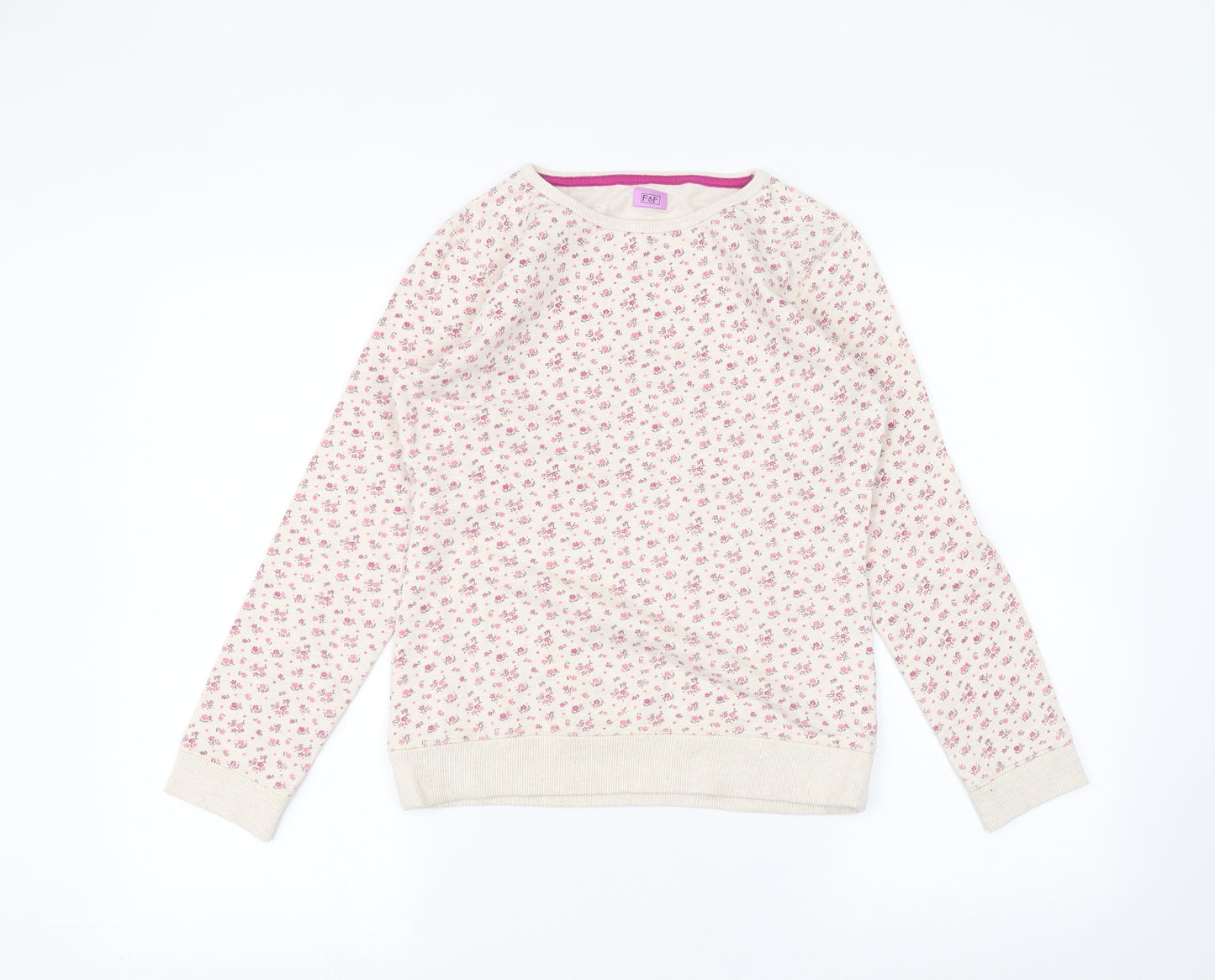 F&F Girls White Floral  Pullover Jumper Size 12-13 Years