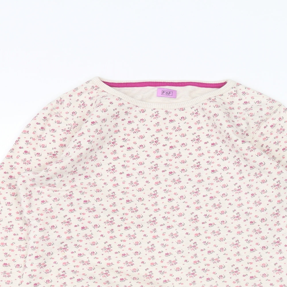 F&F Girls White Floral  Pullover Jumper Size 12-13 Years