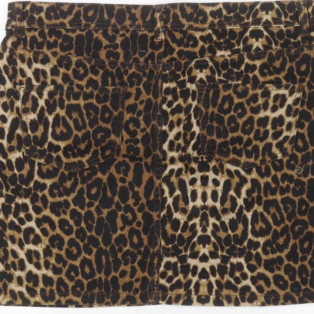 365 Womens Brown Animal Print  Mini Skirt Size 14