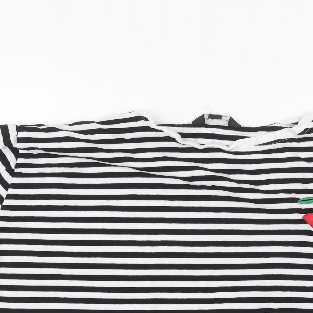 New Look Womens White Striped  Basic T-Shirt Size 14