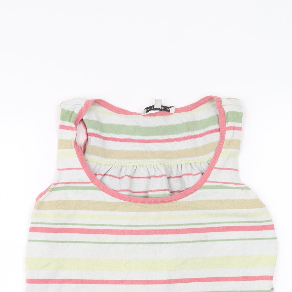 Laura Ashley Womens White Striped  Basic T-Shirt Size 12