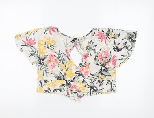 Front view of H&M women’s multicoloured floral basic t-shirt, size S