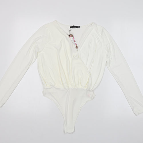 Boohoo Womens White   Bodysuit One-Piece Size 6