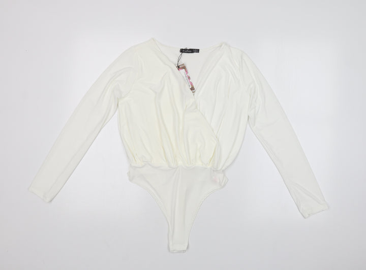 Boohoo Womens White   Bodysuit One-Piece Size 6