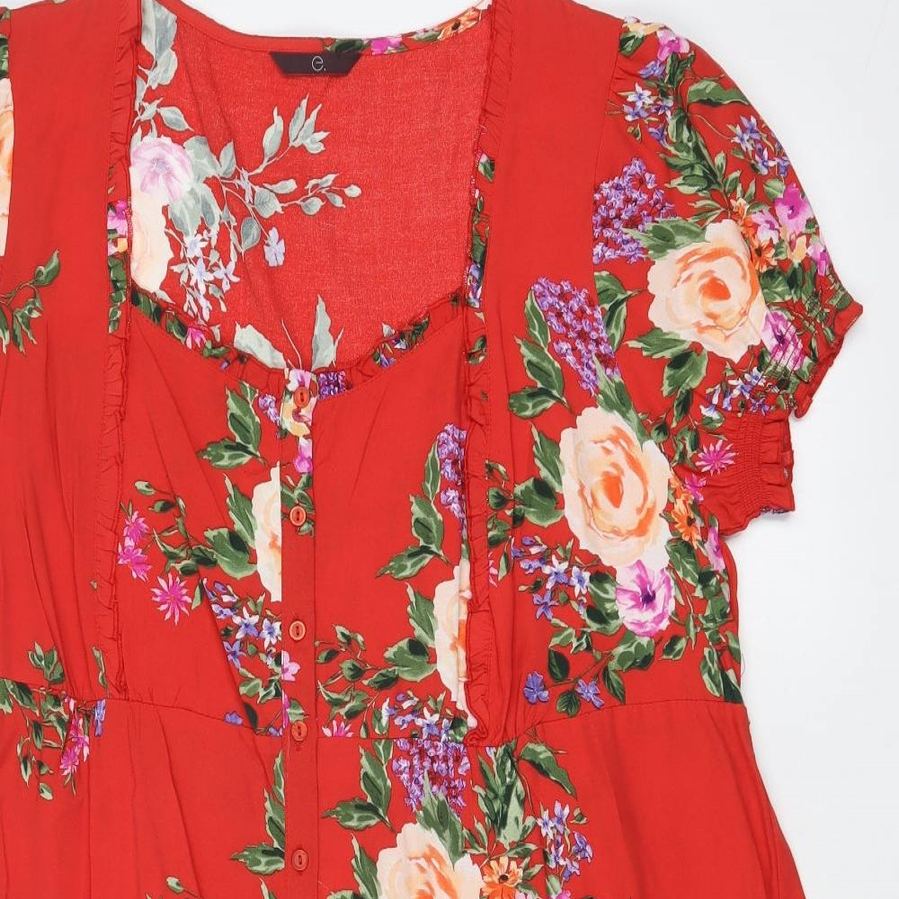 E Womens Red Floral  A-Line  Size 22
