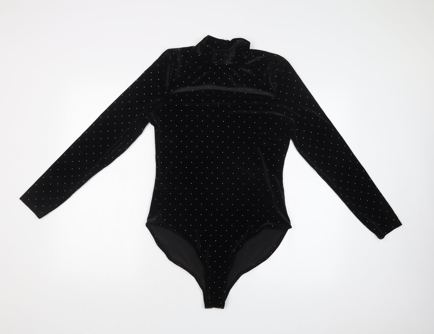 Primark Womens Black Polka Dot Velvet Bodysuit One-Piece Size 12