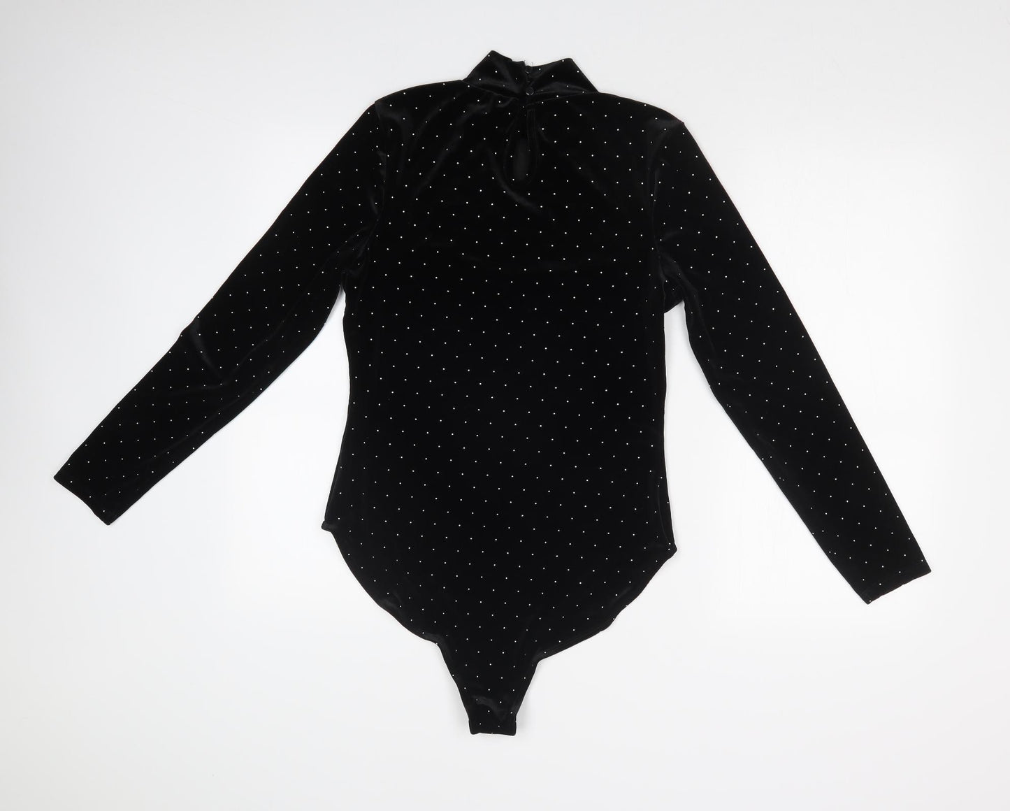 Primark Womens Black Polka Dot Velvet Bodysuit One-Piece Size 12