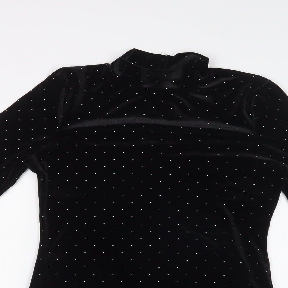 Primark Womens Black Polka Dot Velvet Bodysuit One-Piece Size 12